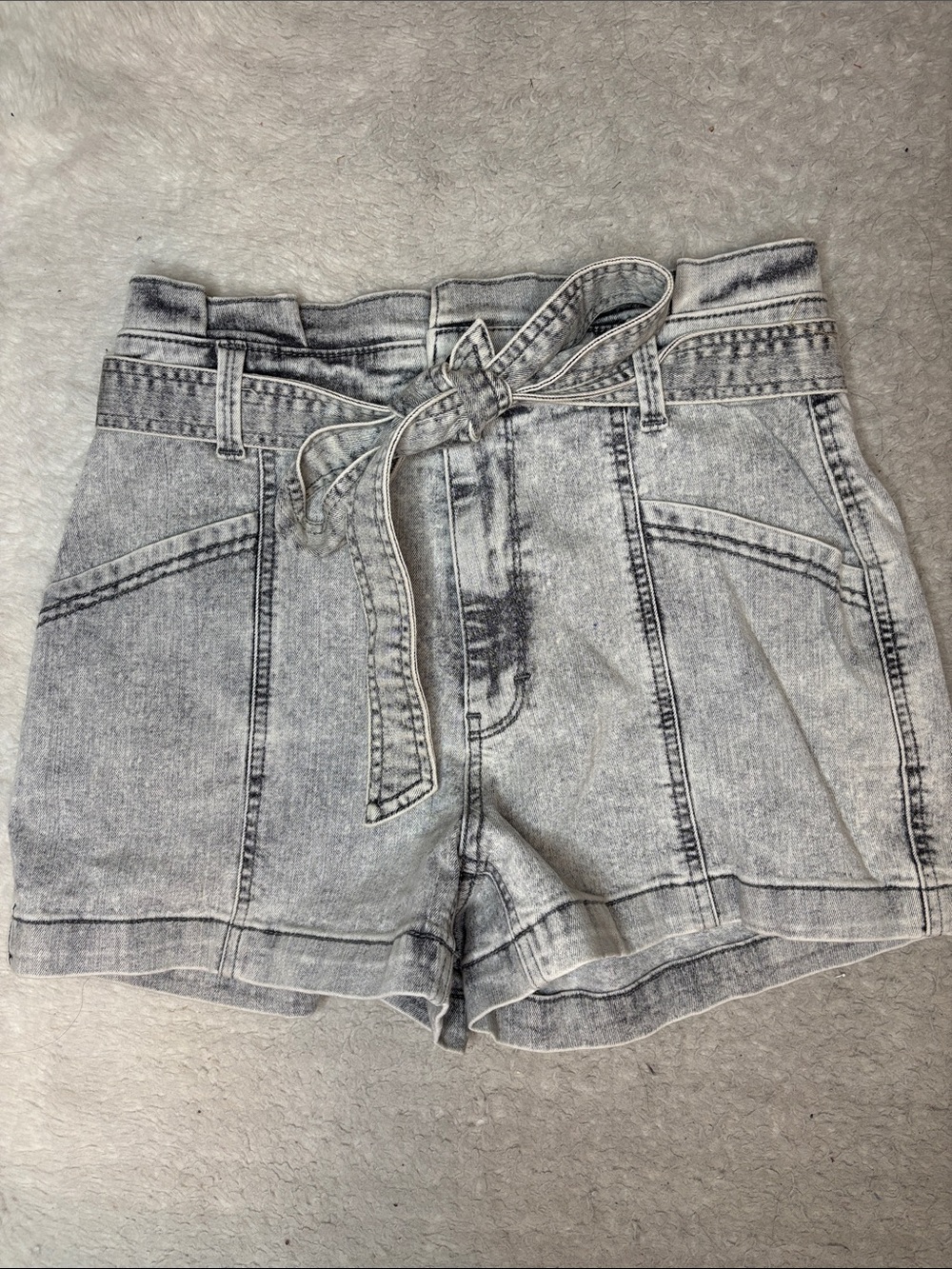 NWOT - Light Gray Washed Paperbag Denim Shorts